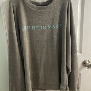 Southern marsh pullover, xl grey with blue lettering
